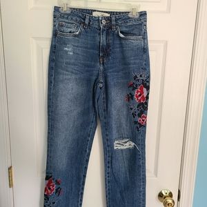 Floral Embroidered Mom Jeans